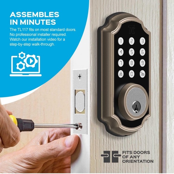 TURBOLOCK TL117 Bluetooth Digital Deadbolt Smart Lock w/App & Keypad incl keys - Picture 6 of 9